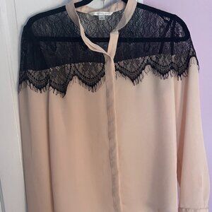Lauren Conrad Black Lace and pink blouse, Size L